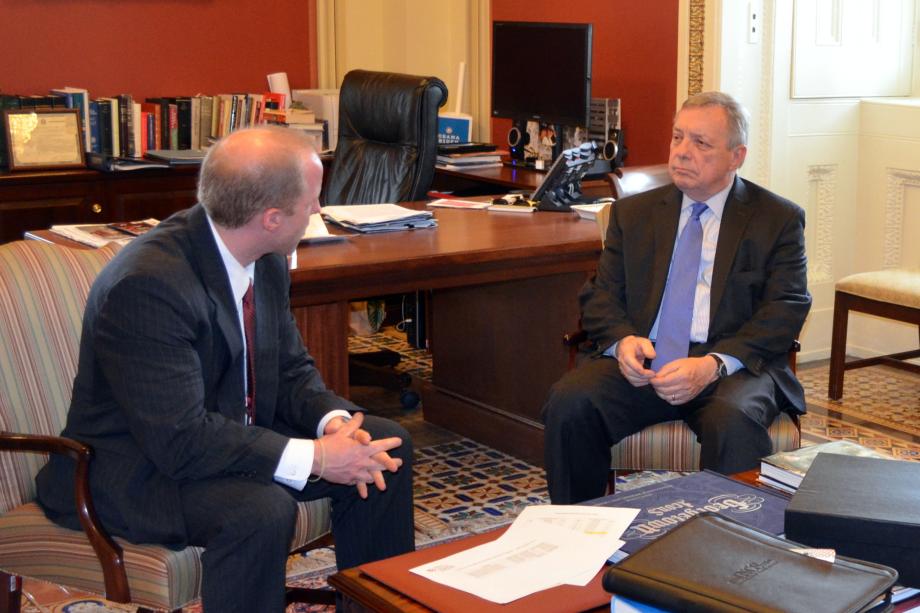 U.S. Senator Dick Durbin (D-IL) met with Illinois Network of Charter Schools President Andrew Bory where he was presented with the Champion for Charters Award.